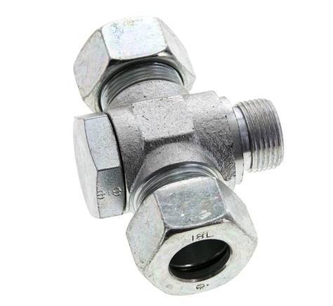 18L & M22x1.5 Zink plated Steel Tee Swivel Joint Cutting Fitting with Male Threads 315 bar NBR ISO 8434-1