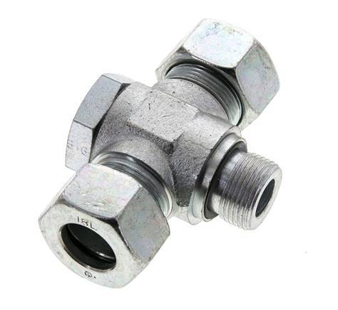 18L & M22x1.5 Zink plated Steel Tee Swivel Joint Cutting Fitting with Male Threads 315 bar NBR ISO 8434-1