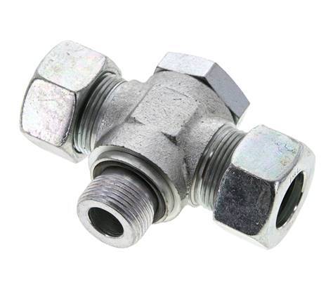 18L & M22x1.5 Zink plated Steel Tee Swivel Joint Cutting Fitting with Male Threads 315 bar NBR ISO 8434-1