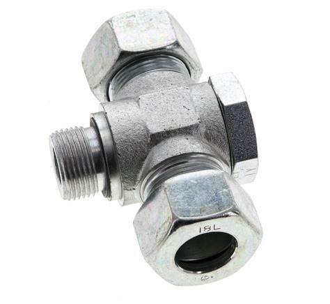 18L & M22x1.5 Zink plated Steel Tee Swivel Joint Cutting Fitting with Male Threads 315 bar NBR ISO 8434-1