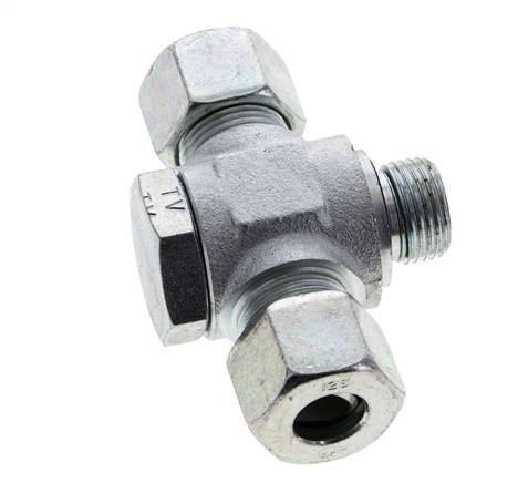 12S & M18x1.5 Zink plated Steel Tee Swivel Joint Cutting Fitting with Male Threads 400 bar NBR ISO 8434-1