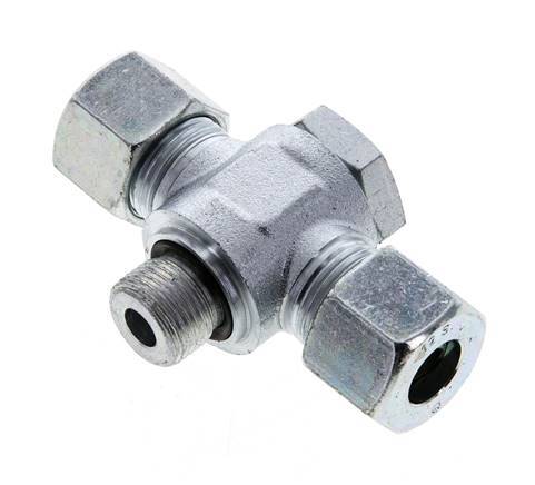 12S & G3/8'' Zink plated Steel Tee Swivel Joint Cutting Fitting with Male Threads 400 bar NBR ISO 8434-1