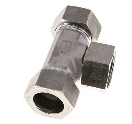 28L Stainless Steel T-Shape Tee Cutting Fitting with Swivel 160 bar FKM Adjustable ISO 8434-1