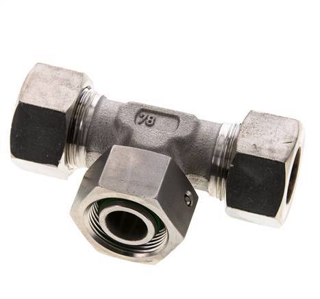 18L Stainless Steel T-Shape Tee Compression Fitting with Swivel 315 bar FKM Adjustable ISO 8434-1