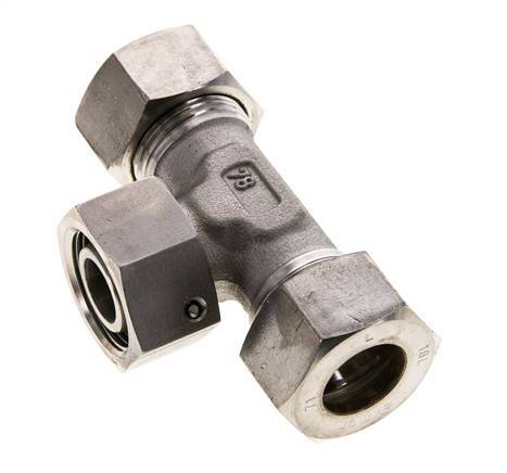 18L Stainless Steel T-Shape Tee Compression Fitting with Swivel 315 bar FKM Adjustable ISO 8434-1