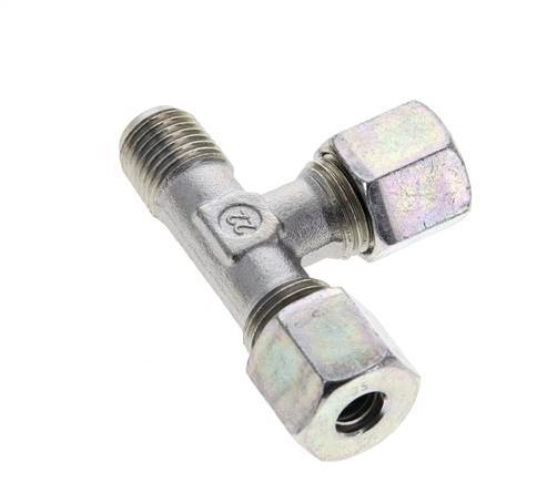 8S & M14x1.5 (con) Zink Plated Steel Right Angle Tee Cutting Fitting with Male Threads 630 bar ISO 8434-1