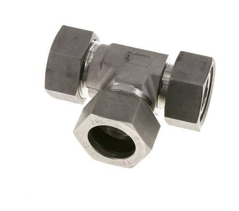 28L Stainless Steel Right Angle Tee Cutting Fitting with Swivel 160 bar Adjustable ISO 8434-1