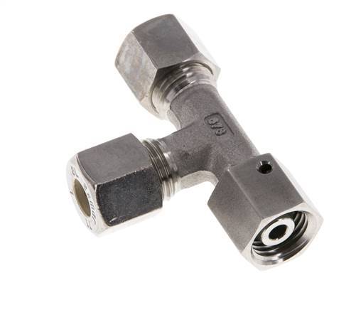8L Stainless Steel Right Angle Tee Compression Fitting with Swivel 315 bar FKM Adjustable ISO 8434-1