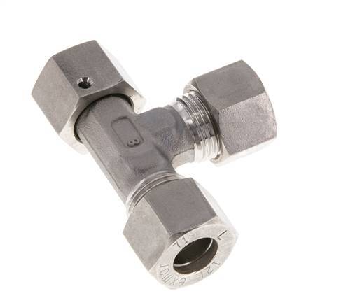 12L Stainless Steel Right Angle Tee Compression Fitting with Swivel 315 bar FKM Adjustable ISO 8434-1