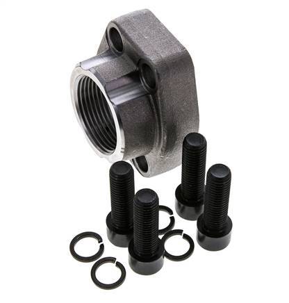 1-1/4'' SAE Flange 3000 PSI Plain Steel with G1-1/4'' Female Threads ISO 6162-1