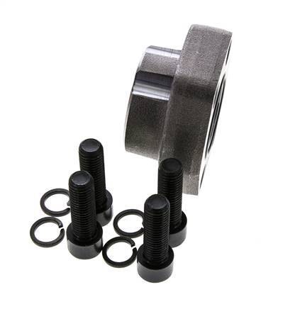 1-1/4'' SAE Flange 3000 PSI Plain Steel with G1-1/4'' Female Threads ISO 6162-1