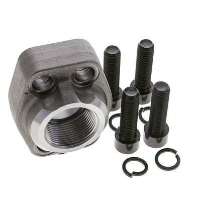 1-1/4'' SAE Flange 6000 PSI Plain Steel with G1-1/4'' Female Threads ISO 6162-2