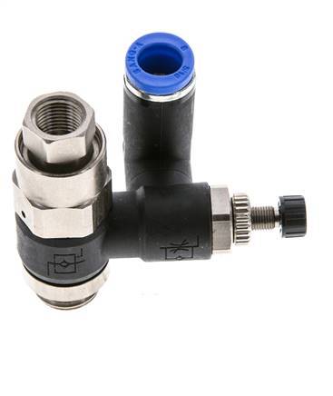 Flow Control Silencer Meter-Out Rotatable 8 mm - G1/4''-G1/8'' Brass/PA 66 with Pilot Operated Check Valve