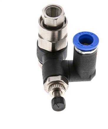 Flow Control Silencer Meter-Out Rotatable 8 mm - G1/4''-G1/8'' Brass/PA 66 with Pilot Operated Check Valve