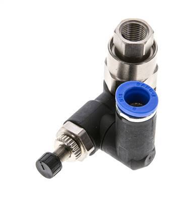 Flow Control Silencer Meter-Out Rotatable 8 mm - G1/4''-G1/8'' Brass/PA 66 with Pilot Operated Check Valve
