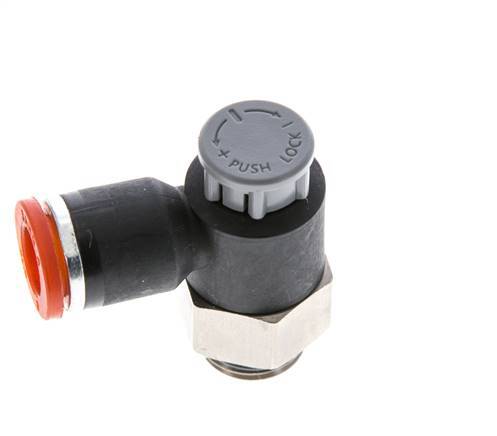 Flow Control Valve Meter-In Elbow 8 mm - G1/4'' Brass/PA 66 Locknut