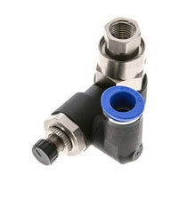 Flow Control Silencer Meter-Out Rotatable 12 mm - G1/2''-G1/4'' Brass/PA 66 with Pilot Operated Check Valve