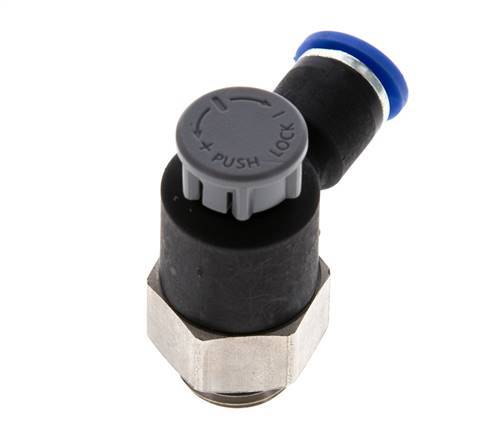 Flow Control Valve Meter-Out Elbow 6 mm - G1/4'' Brass/PA 66 Locknut