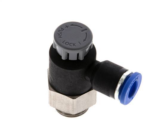 Flow Control Valve Meter-Out Elbow 6 mm - G1/4'' Brass/PA 66 Locknut