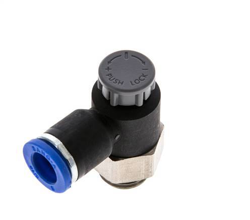 Flow Control Valve Meter-Out Elbow 8 mm - G1/4'' Brass/PA 66 Locknut