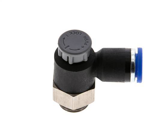 Flow Control Valve Meter-Out Elbow 8 mm - G1/4'' Brass/PA 66 Locknut