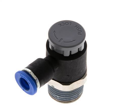 Flow Control Valve Meter-Out Elbow 6 mm - R3/8'' Brass/PA 66 Locknut