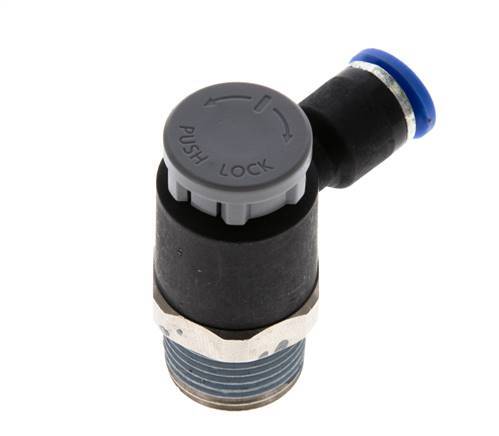 Flow Control Valve Meter-Out Elbow 6 mm - R3/8'' Brass/PA 66 Locknut