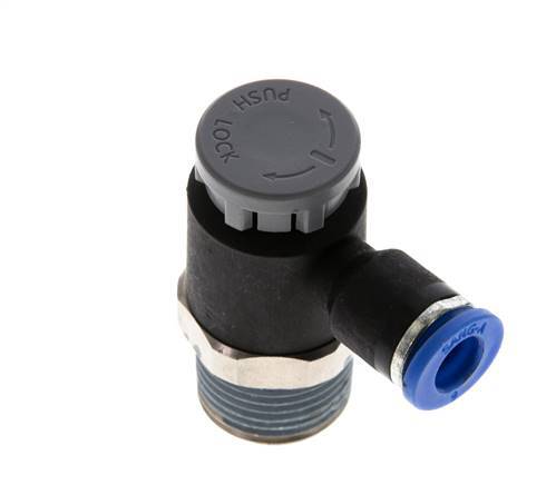 Flow Control Valve Meter-Out Elbow 6 mm - R3/8'' Brass/PA 66 Locknut