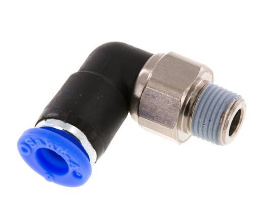 6mm & R1/8'' Elbow Swivel Joint Push-In-Male Threads Nickel-Plated Brass/PBT NBR Rotatable