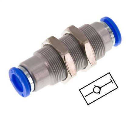 Push-In Fitting 10mm Auto Shut-Off Brass/PBT Bulkhead 0-10bar (0-145psi)