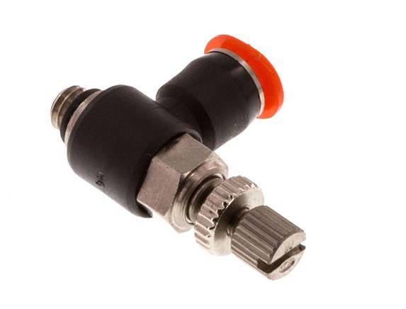 Flow Control Silencer Meter-In Elbow 4 mm - M5 Brass/PBT