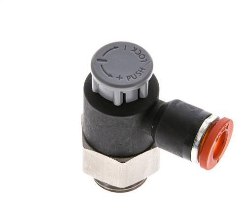 Flow Control Valve Meter-In Elbow 6 mm - G1/4'' Brass/PA 66 Locknut