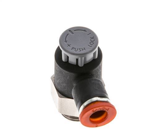 Flow Control Valve Meter-In Elbow 6 mm - G1/4'' Brass/PA 66 Locknut