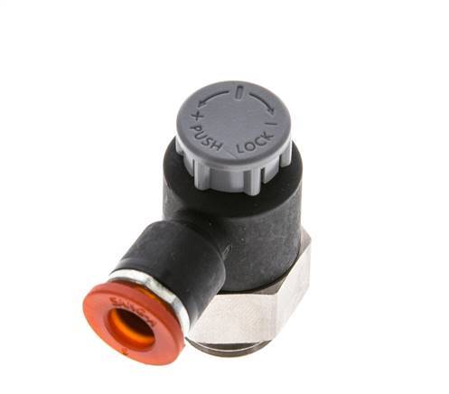Flow Control Valve Meter-In Elbow 6 mm - G1/4'' Brass/PA 66 Locknut