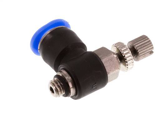 Flow Control Silencer Meter-Out Elbow 6 mm - M5 Brass/PBT