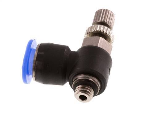 Flow Control Silencer Meter-Out Elbow 6 mm - M5 Brass/PBT