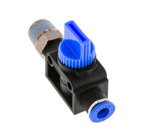 3/2-Way Shut-Off Hand Valve 6 mm - R1/4'' Plastic/Brass Tube-side venting