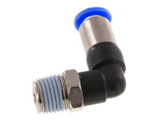 Push-In Fitting 6mm & R1/4'' Male Auto Shut-Off Elbow Brass/PBT 0-10bar (0-145psi) [2 Pieces]