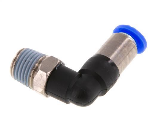 Push-In Fitting 6mm & R1/4'' Male Auto Shut-Off Elbow Brass/PBT 0-10bar (0-145psi) [2 Pieces]