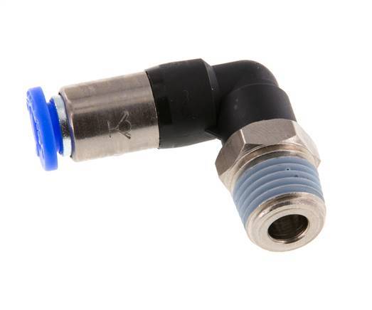 Push-In Fitting 6mm & R1/4'' Male Auto Shut-Off Elbow Brass/PBT 0-10bar (0-145psi) [2 Pieces]