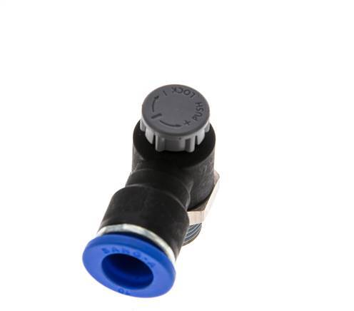 Flow Control Valve Meter-Out Elbow 10 mm - R1/4'' Brass/PA 66 Locknut