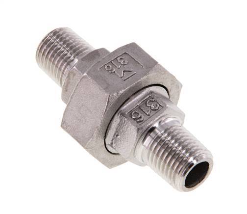 Union Straight Connector R1/4'' Stainless Steel Flat Seal PTFE 16bar (224.8psi)