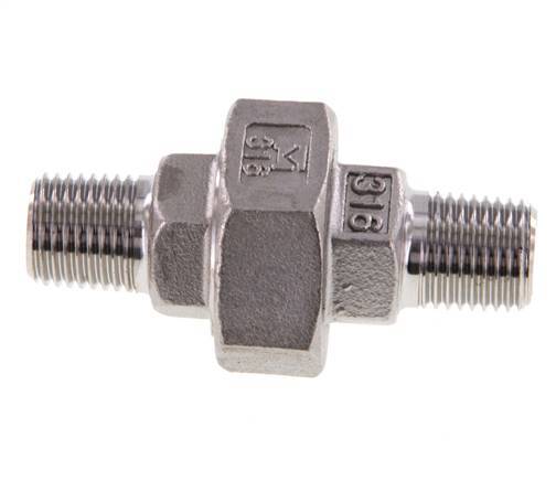 Union Straight Connector R1/4'' Stainless Steel Flat Seal PTFE 16bar (224.8psi)