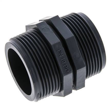 Double Nipple G1 1/2'' Polypropylene (pp) 10bar (140.5psi) FDA 54mm Hex