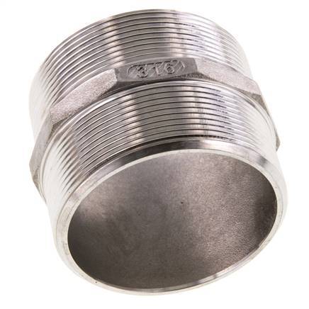 Double Nipple G2 1/2'' Stainless Steel Flat Seal 16bar (224.8psi) 78mm Hex