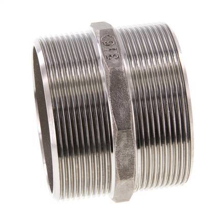 Double Nipple G2 1/2'' Stainless Steel Flat Seal 16bar (224.8psi) 78mm Hex