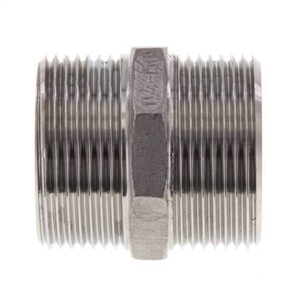 Double Nipple G1 1/4'' Stainless Steel Flat Seal 16bar (224.8psi) 45mm Hex