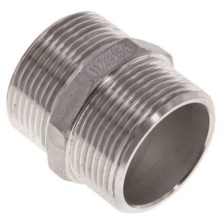 Double Nipple G1 1/4'' Stainless Steel Flat Seal 16bar (224.8psi) 45mm Hex