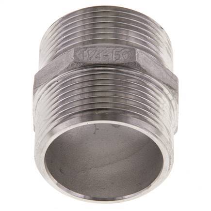 Double Nipple G1 1/4'' Stainless Steel Flat Seal 16bar (224.8psi) 45mm Hex