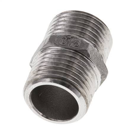 Double Nipple G1/2'' Stainless Steel Flat Seal 16bar (224.8psi) 22mm Hex